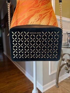 Michael Kors Black Crossbody with Gold Stud Accents